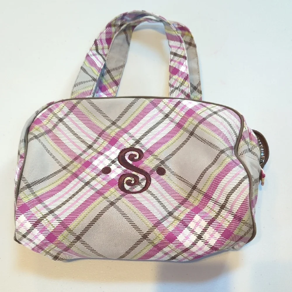 Thirty One Plaid Toiletry/Cosmetic Bag. Monogram Initial 'S